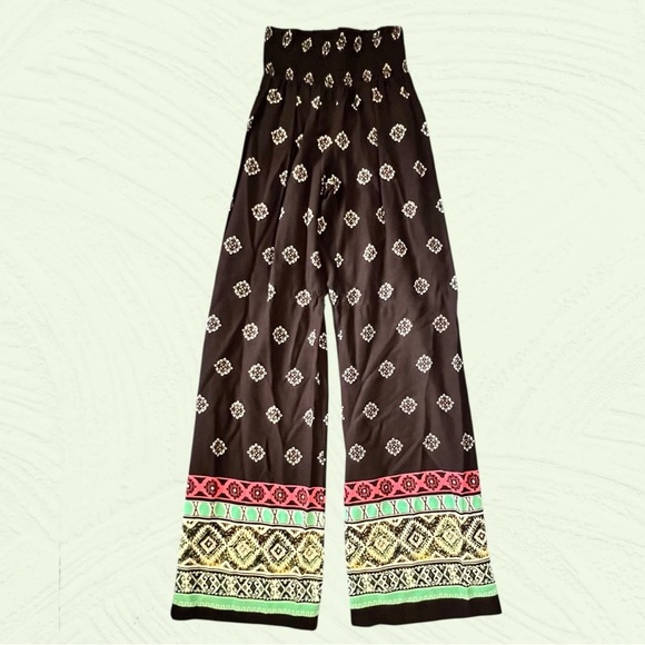 Smocked High Waist Palazzo Pants Size XS NEW Boho Hippie Festival Flowy Resort - Picture 7 of 7